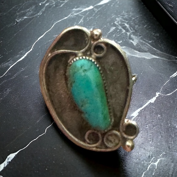Robert Deutsawe Zuni Sterling Silver Turquoise Pendant Necklace & Cocktail Ring - Picture 4 of 16